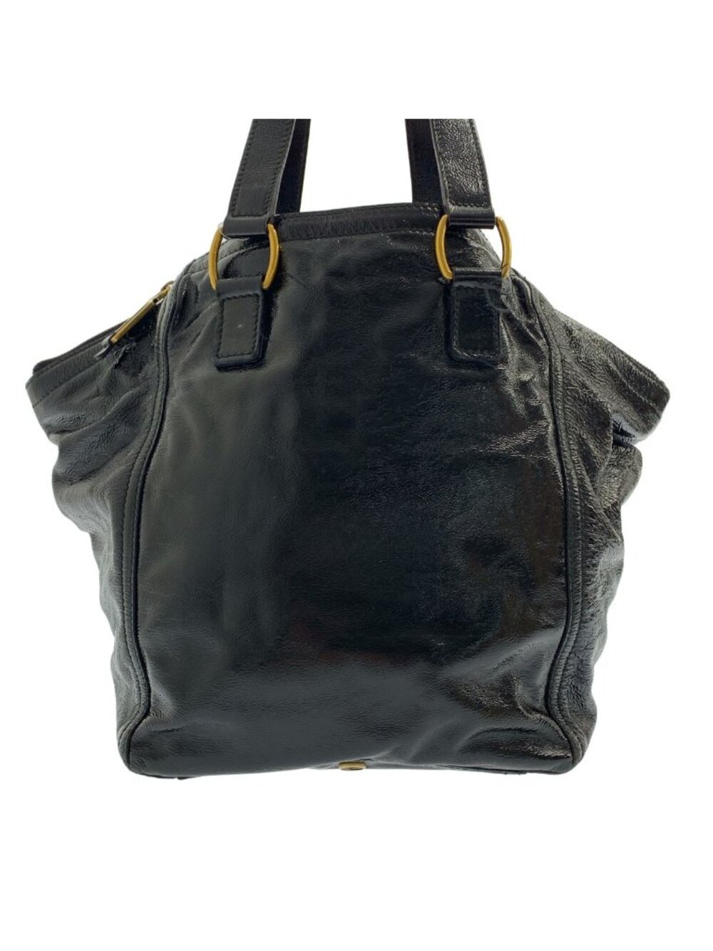 ★SOLD★ Saint Laurent Rive Gauche Downtown Patent Leather Logo Zip Handbag Black - Picture 4 of 8